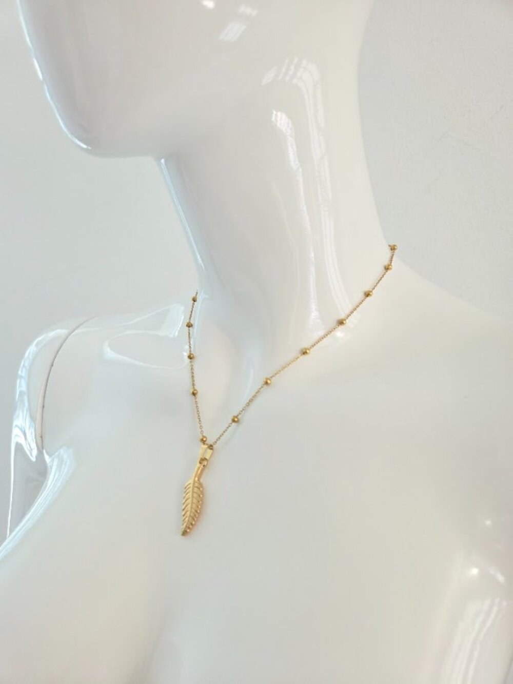 Gold Feather Pendant Necklace Dainty Satellite Chain Boho Minimalist Jewelry - Picture 9 of 14
